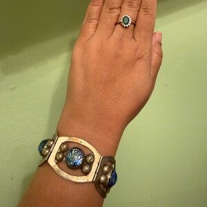 Elegant Vintage Silver and Blue Glass Bracelet